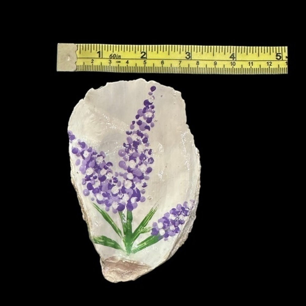Hand Painted North Carolina Outer Banks Oyster Shell Lavender Jewelry Holder - Picture 2 of 4